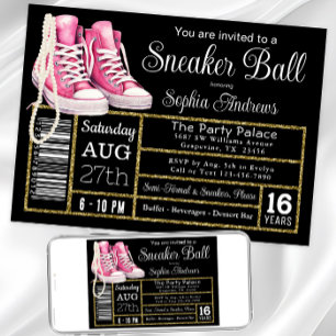 Invitación Fiesta de cumpleaños Chucks and Pearls Sneaker Bal