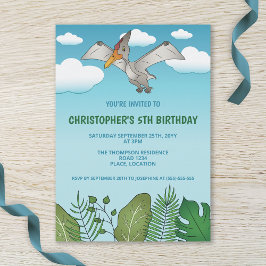 Invitación Fiesta de Cumpleaños Cielo Azul Pteranodonte Volad