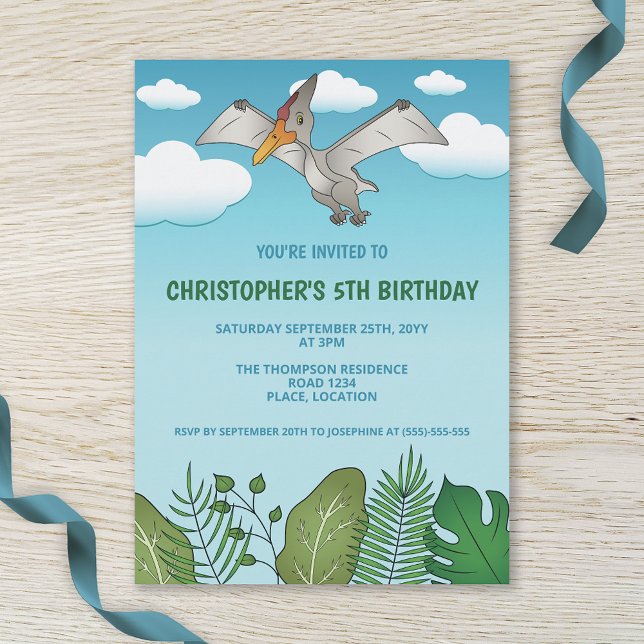 Invitación Fiesta de Cumpleaños Cielo Azul Pteranodonte Volad (Subido por el creador)