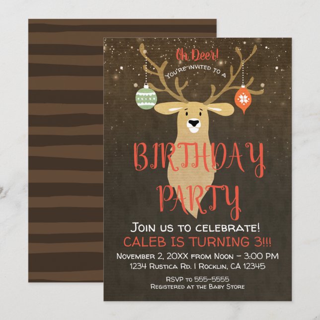 Invitación Fiesta de Cumpleaños Ciervo Rústico de Vacaciones  (Anverso / Reverso)