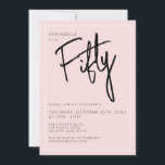 Invitación Fiesta de cumpleaños cincuenta 50 modern rosa<br><div class="desc">Invitación de cumpleaños 50 moderno en rosa con tipografía negra. También están disponibles artículos y artículos de fiesta coincidentes. Por favor,  use el botón de mensaje debajo para obtener ayuda con personalizaciones adicionales y solicitudes especiales.  © Zoe Chapman Design</div>