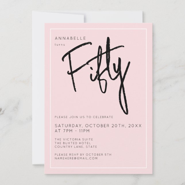 Invitación Fiesta de cumpleaños cincuenta 50 modern rosa (Anverso)