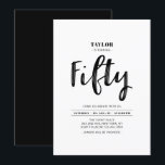 Invitación Fiesta de cumpleaños cincuenta 50 simple en negro<br><div class="desc">Celebra tu día especial con esta sencilla y elegante invitación de cumpleaños número 50. Este diseño presenta un chic "Cincuenta" con un diseño limpio en combinación de colores negro y blanco. Más invitaciones para eventos y suministros para fiestas están disponibles en mi tienda BaraBomDesign.</div>