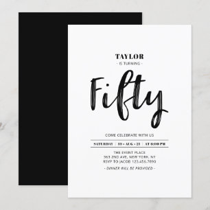 Invitación Fiesta de cumpleaños cincuenta 50 simple en negro 