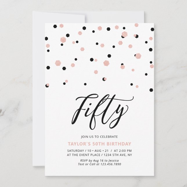 Invitación Fiesta de cumpleaños cincuenta 50 simple negro y r (Anverso)