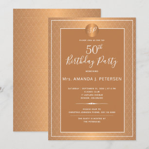 Invitación Fiesta de Cumpleaños Cincuenta con Monograma Metál