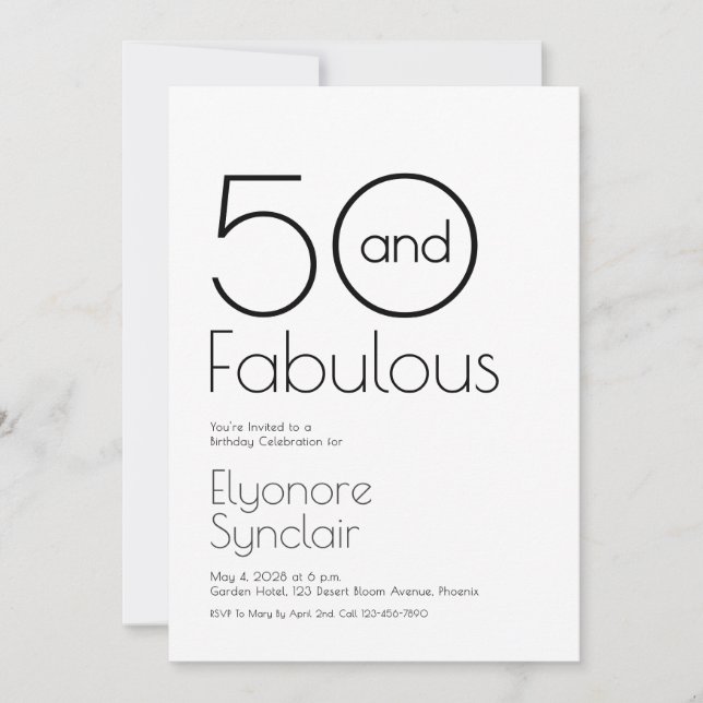 Invitación Fiesta de cumpleaños cincuenta y fabulosa minimali (Anverso)