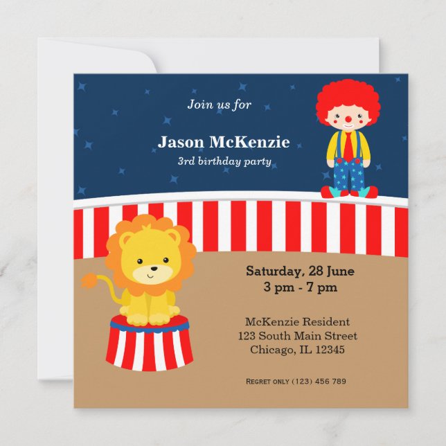 Invitación Fiesta de cumpleaños Circus (Anverso)