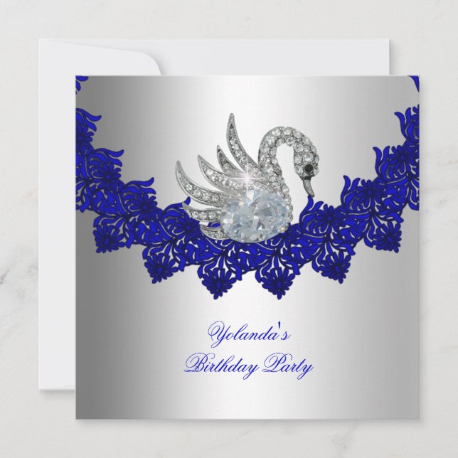 Invitación Fiesta de Cumpleaños Cisne Azul Plateado (Anverso)