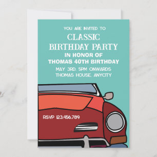 Invitación Fiesta de cumpleaños clásica con coche vintage