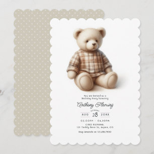 Invitación Fiesta de cumpleaños clásica y elegante con osito 