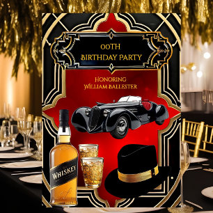 Invitación Fiesta de Cumpleaños Coche de los años 30 Dorado R
