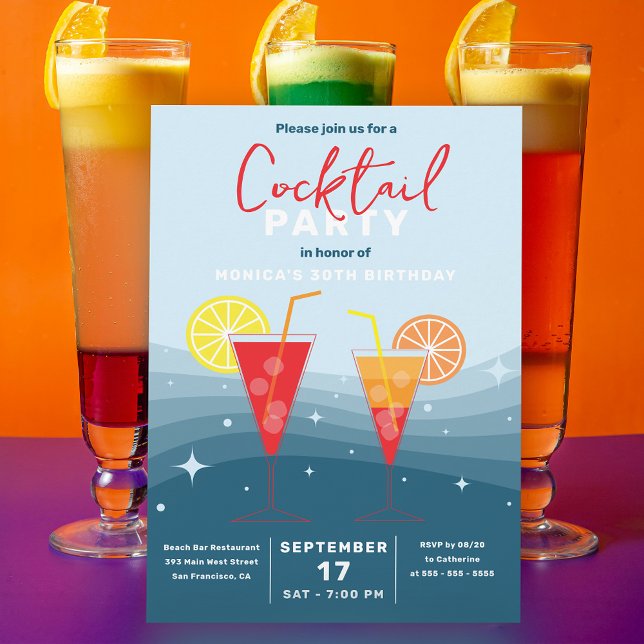 Invitación Fiesta de Cumpleaños Cóctel de Verano Citrus Azul (Subido por el creador)