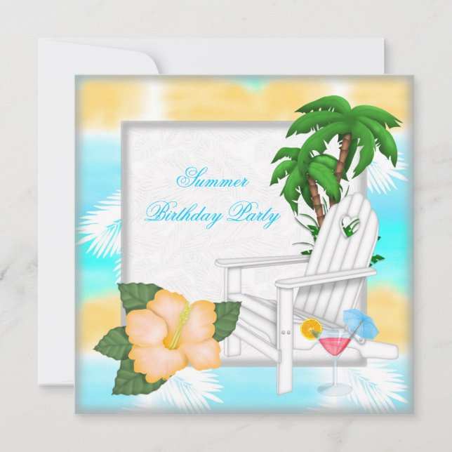 Invitación Fiesta de Cumpleaños Cóctel en Piscina de Playa de (Anverso)