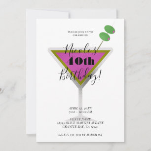 Invitación Fiesta de Cumpleaños Cóctel Glamour Oliva Pink Mar