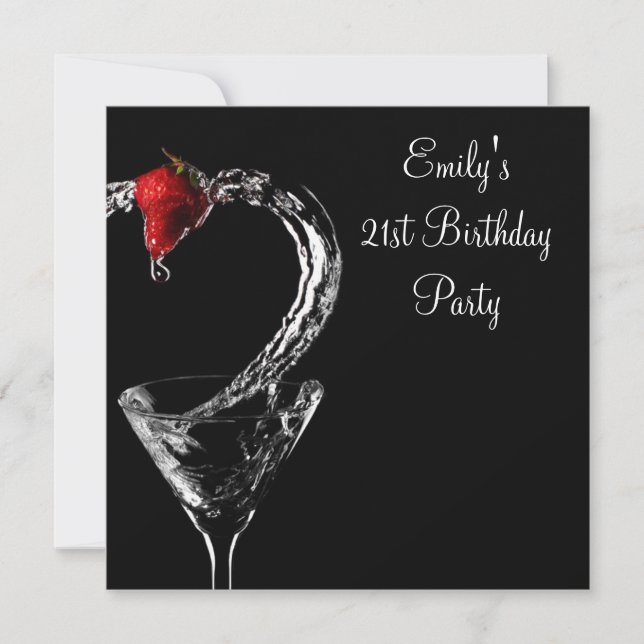 Invitación Fiesta de Cumpleaños Cóctel Martini de Fresa (Anverso)