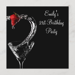 Invitación Fiesta de Cumpleaños Cóctel Martini de Fresa