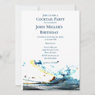 Invitación Fiesta de Cumpleaños Cóctel Onda Azul Abstracta
