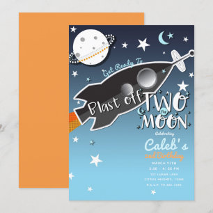Invitación Fiesta de Cumpleaños Cohete Espacial 2 Dos a la Lu