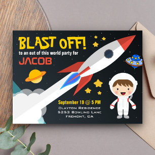 Invitación Fiesta de Cumpleaños Cohete Espacial para Chicos M
