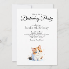 Invitación Fiesta de cumpleaños, color de agua bebé gato cali