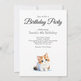 Invitación Fiesta de cumpleaños, color de agua bebé gato cali