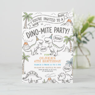 Invitación Fiesta de Cumpleaños Color Me Dinosaur
