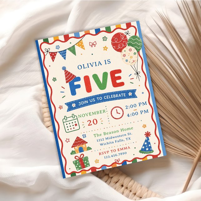 Invitación Fiesta de cumpleaños Color Pop FIVE (Subido por el creador)
