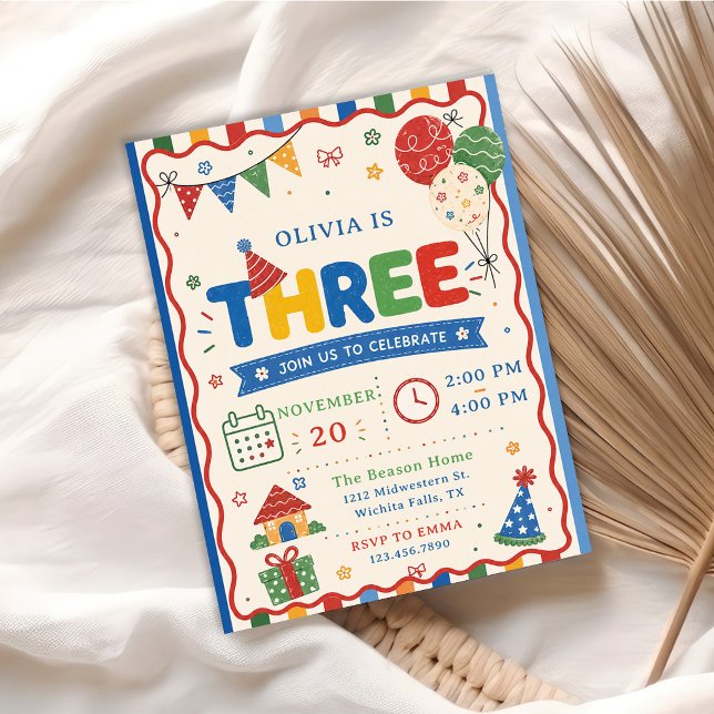 Invitación Fiesta de cumpleaños Color Pop THREE (Subido por el creador)