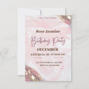 Invitación fiesta de cumpleaños color rosa y agua blanca