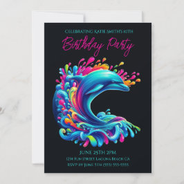 Invitación Fiesta de cumpleaños - Colorful Dolphin Splash