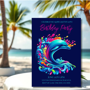 Invitación Fiesta de cumpleaños - Colorful Dolphin Splash