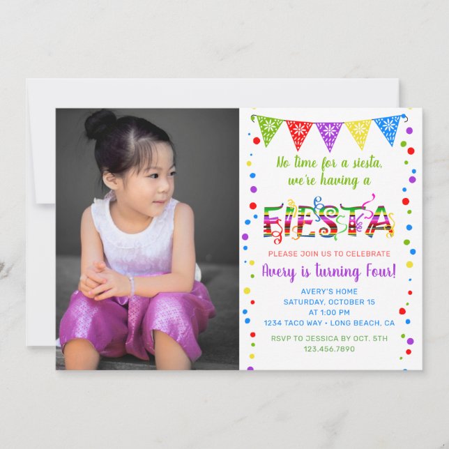 Invitación Fiesta de cumpleaños colorida (Anverso)