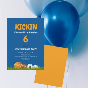 Invitación Fiesta de cumpleaños colorida azul para niños Kick
