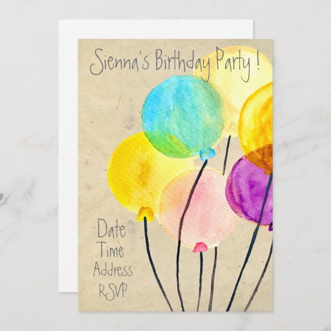 Invitación Fiesta de cumpleaños colorida con globos acuáticos (Anverso / Reverso)
