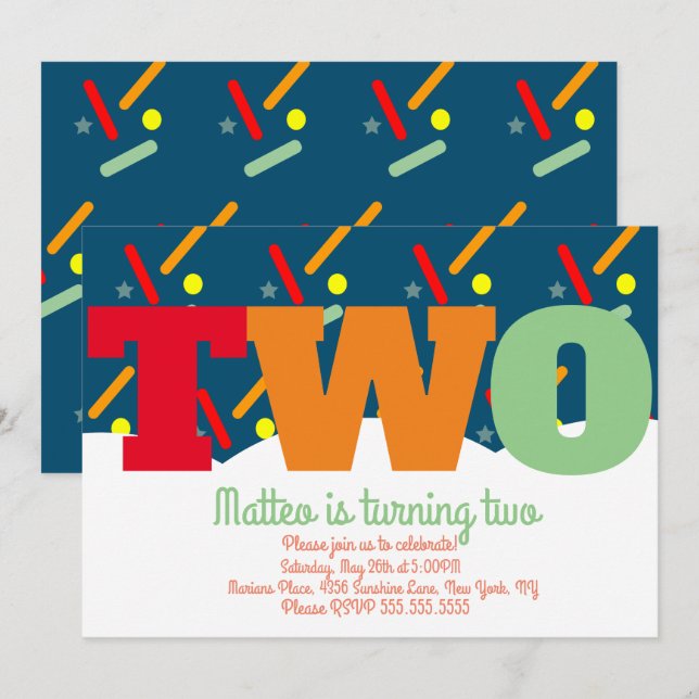 Invitación Fiesta de Cumpleaños Colorida con Lluvia de Colore (Anverso / Reverso)