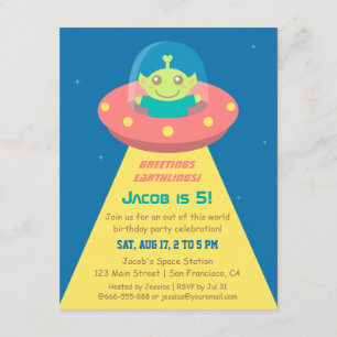 Invitación Fiesta de Cumpleaños Colorida de Alien en el Espac