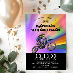 Invitación Fiesta de cumpleaños colorida de Motorcross en pis