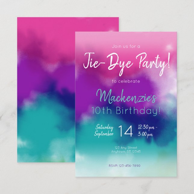 Invitación Fiesta de cumpleaños colorida de tinte (Anverso / Reverso)