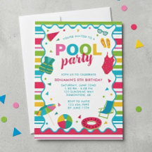 Fiesta de Cumpleaños Colorida de Verano en Piscina
