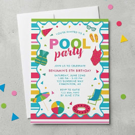 Invitación Fiesta de Cumpleaños Colorida de Verano en Piscina