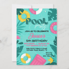 Invitación Fiesta de Cumpleaños Colorida en la Piscina