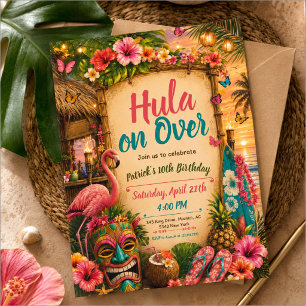 Invitación fiesta de cumpleaños colorida fiesta LUAU tropical