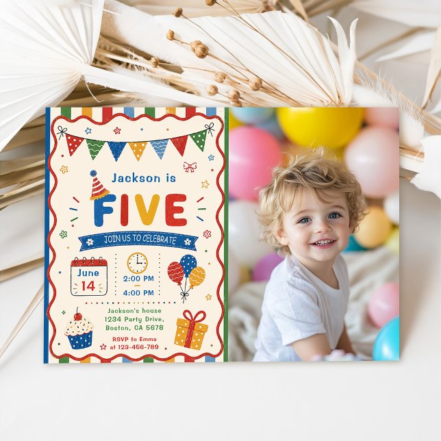 Invitación Fiesta de cumpleaños Colorida FIVE 5 (Subido por el creador)