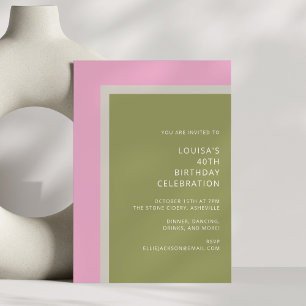 Invitación Fiesta de Cumpleaños Colorida Moderna Rosa Verde