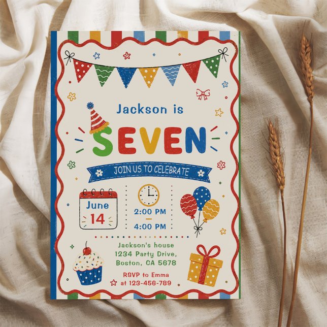 Invitación Fiesta de cumpleaños colorida SEVEN 7 (Subido por el creador)