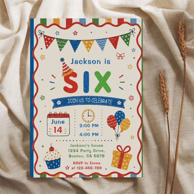 Invitación Fiesta de cumpleaños colorida SEXTO 6 (Subido por el creador)