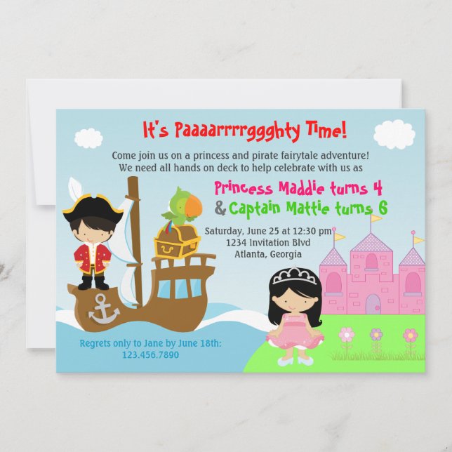 Invitación Fiesta de cumpleaños común de los gemelos de la (Anverso)