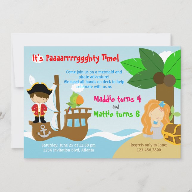 Invitación Fiesta de cumpleaños común de los gemelos de la (Anverso)