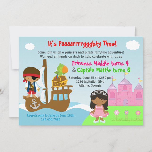 Invitación Fiesta de cumpleaños común de los gemelos de la (Anverso)